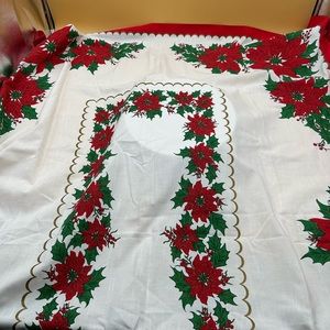 Vintage Christmas poinsettia rectangular tablecloth, vintage linen